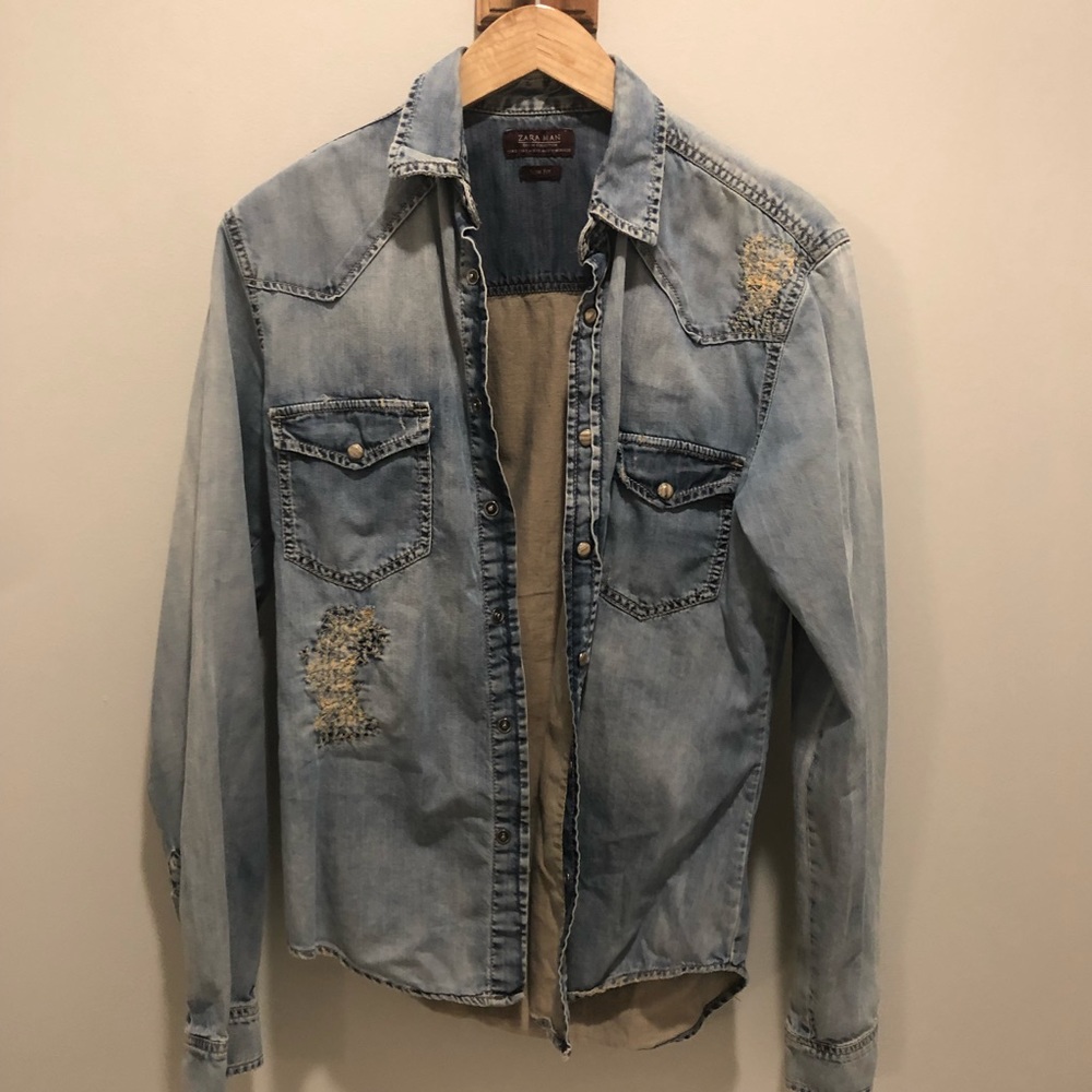 Zara Denim Collection Distressed Shirt